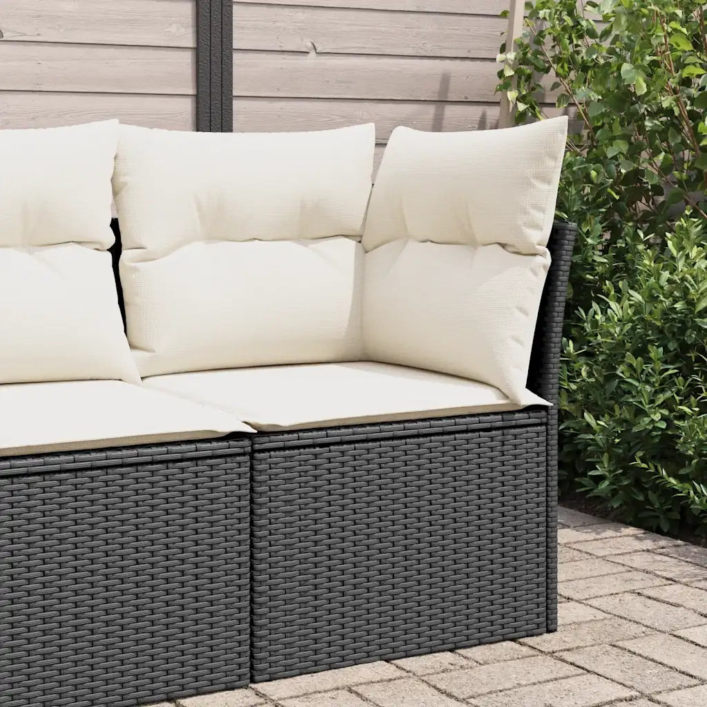 Divano Angolare da Giardino con Cuscini-Sofa da Giardino-Divanetto da esterno Nero in Polyrattan 635333