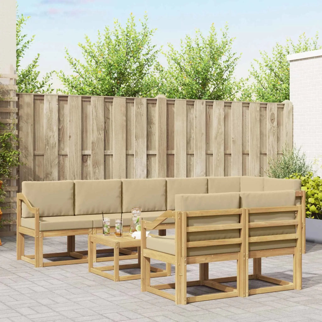 Set di divani da esterno 9 pcs Bianco e Beige Poliestere