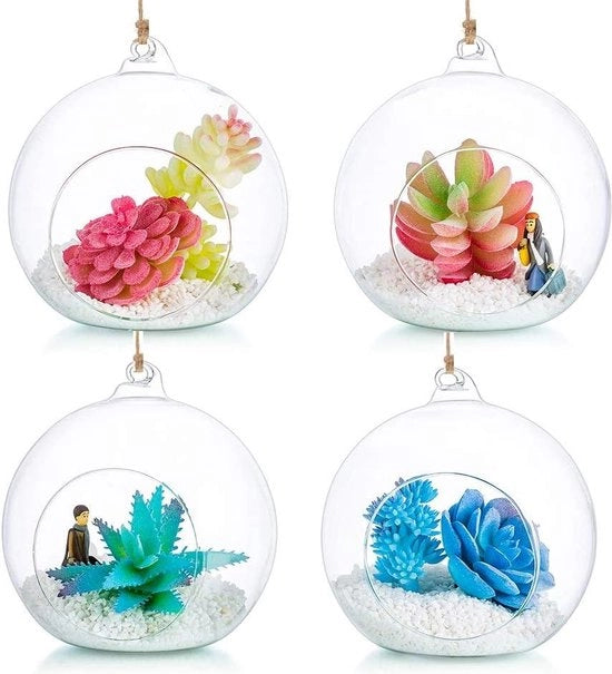 Orbetti di vetro per terrarium - 4 pezzi di vaso di vetro per piante - grande apertura per piante di luce, vaso da appendere per piante - 12 cm - per decorazione di casa, matrimonio, giardino, progetto DIY