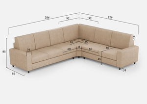 Divano Angolare 6 Posti 286x226x85 cm Sakar in Tessuto Beige