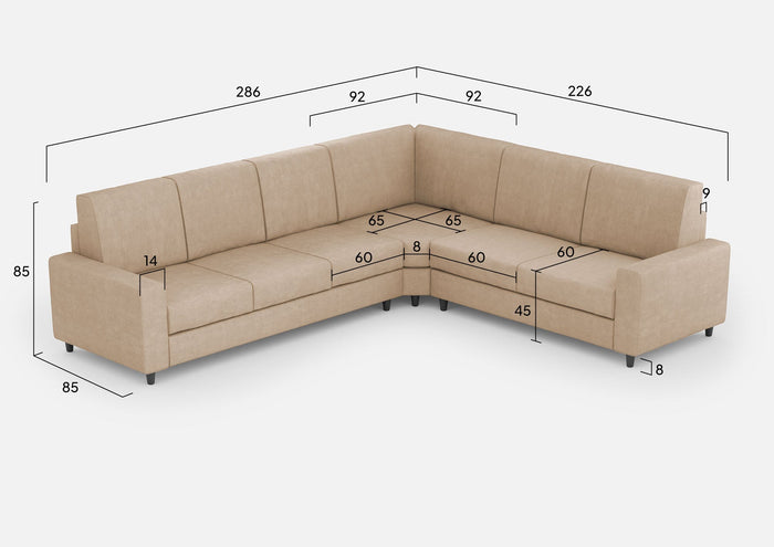 Divano Angolare 6 Posti 286x226x85 cm Sakar in Tessuto Beige