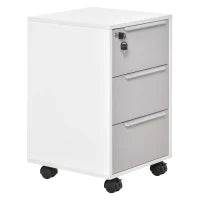 Schedario per Ufficio a 3 Cassetti con Chiavi di Sicurezza e 4 Ruote, in Legno, 40x40x63.5 cm, Bianco e Grigio