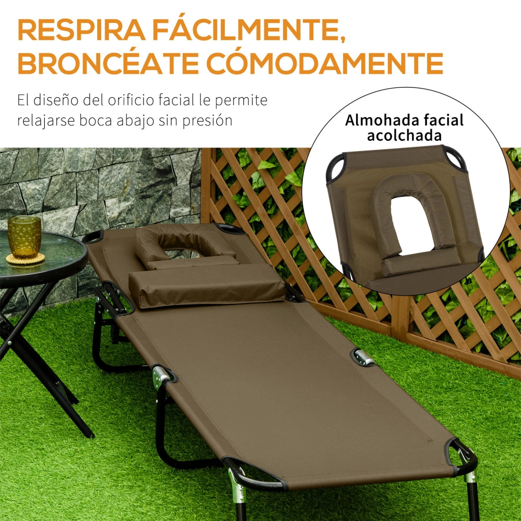 Poltrona Pieghevole con Schienale Regolabile ¨C zephmum ¨C Tessuto Oxford, Marrone, 190x56x28 cm