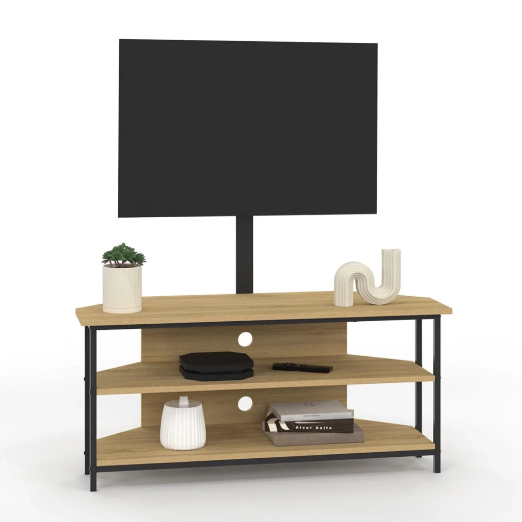 IDMarket - DETROIT Mobile TV angolare da 100 cm con ripiani e supporto TV regolabile da 32 a 70 pollici, design industriale