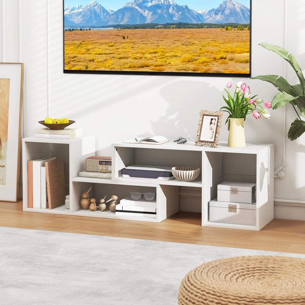 Mobile TV Soggiorno Liberamente Combinabile da 2 Pezzi, Mobiletto Multifunzione per Televisione fino a 60”, Mobile Porta TV in Legno con Vani Aperti e Chiusi, per Camera da Letto (Bianco)