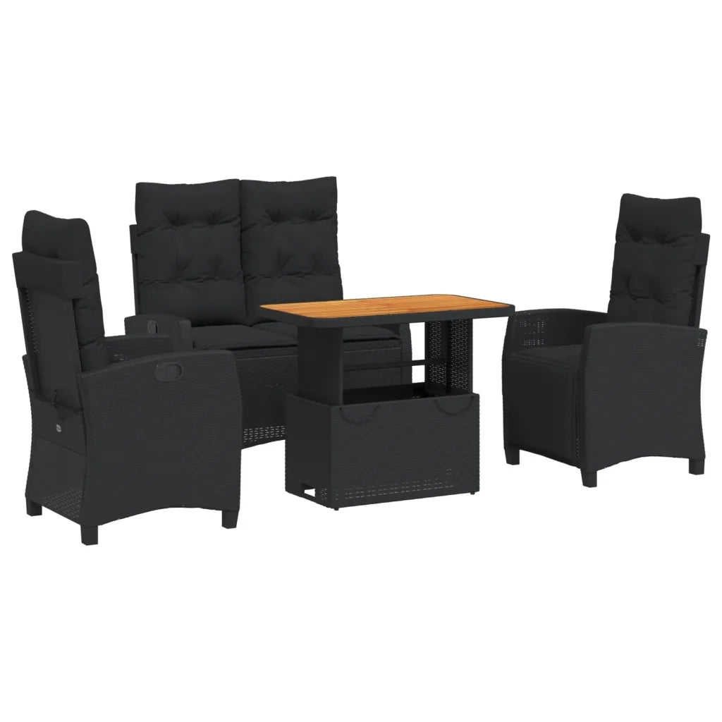Set da Pranzo da Giardino 4 pz con Cuscini Nero in Polyrattan 3277396