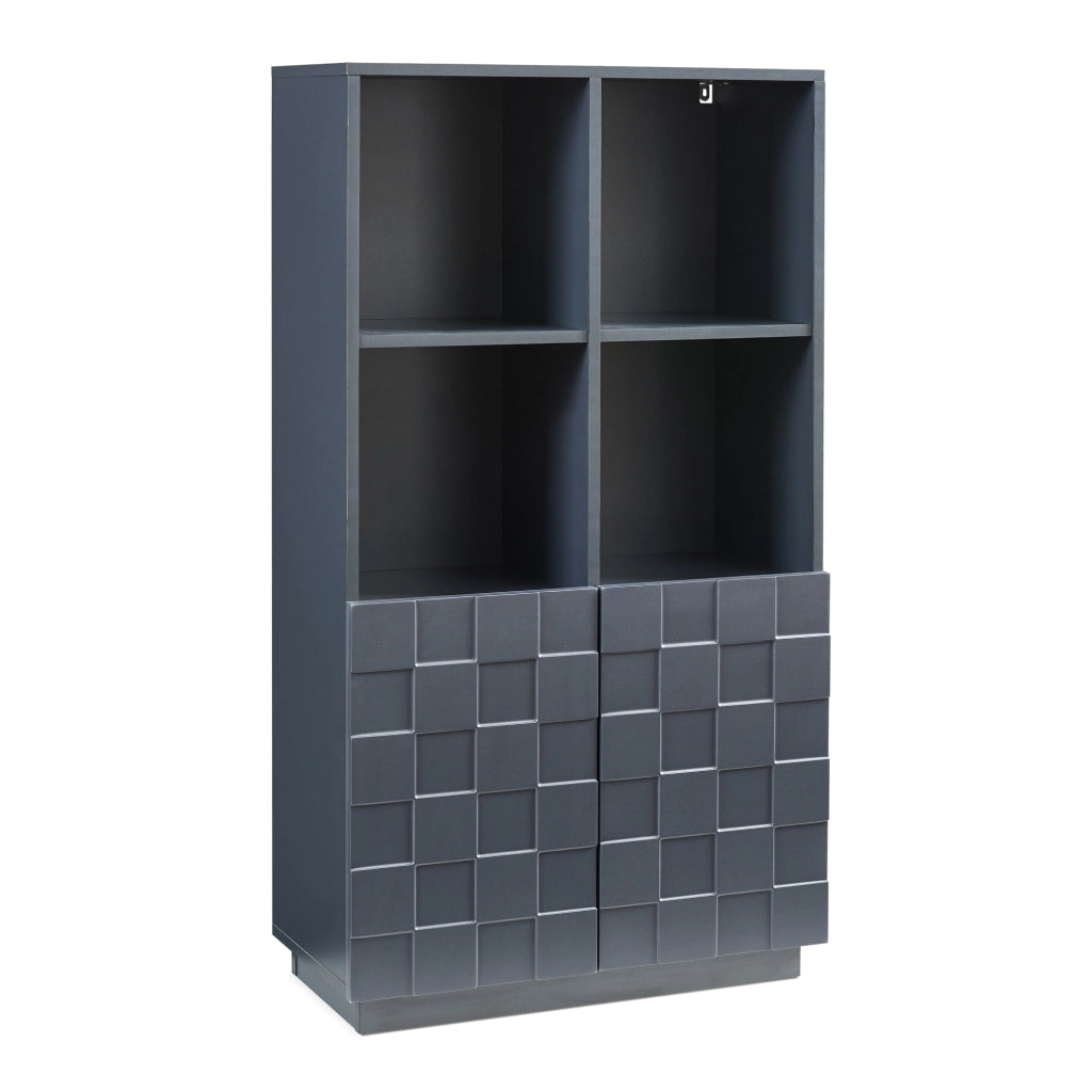 Armadio Comò Alto Bopibobro a 2 Ante Credenza con 4 Ripiani Aperti e 4 Vani Chiusi 118 x 64 x 30 cm - Grigio Scuro [en.casa]