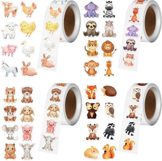 Etichette Animali Ronde - Stickers di Ricompensa - Animali Disegnati - Stickers Idrorepellenti - Per Bambini - Scuola - Aula Classe