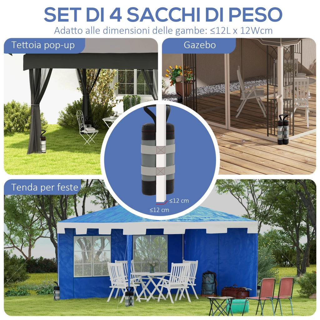 Set 4 Pesi per Gazebo Riempibili con Sabbia fino a 12 kg, in Tessuto Oxford 168D, 20x10x43 cm, Nero e Grigio