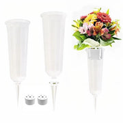 2 vasi per monumenti con base, 25 cm vaso in plastica durevole, vaso per monumenti e cimiteri, decorazioni di giardino (bianco)