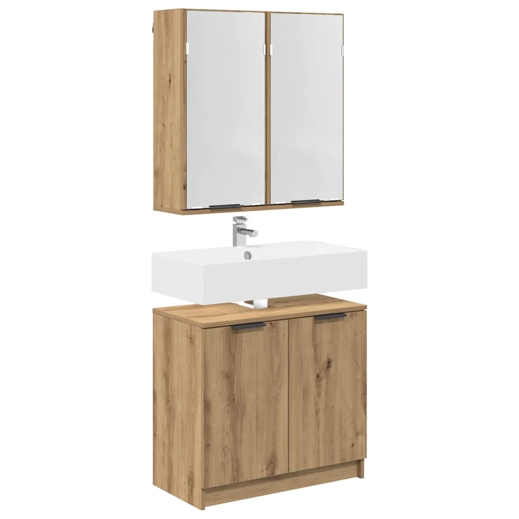 Set di Armadi da Bagno | Armadio da bagno Rovere artigianale Legno multistrato