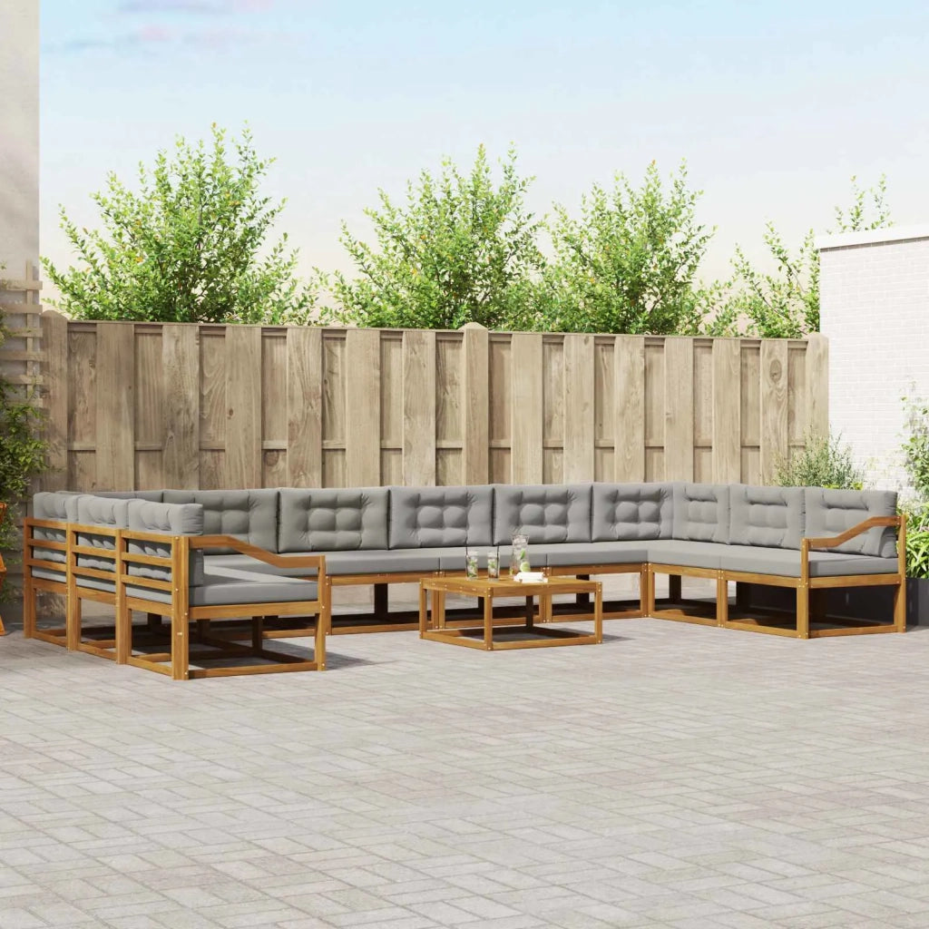 Set di divani da esterno 11 pcs Grigio Naturale e Chiaro