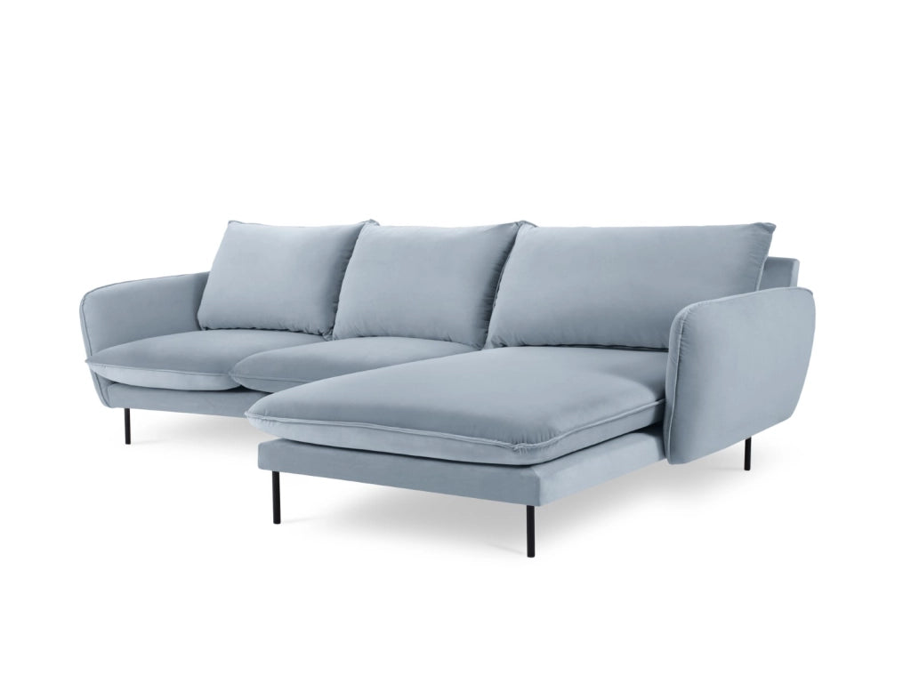 Cosmopolitan Design - Divano angolare destro "Vienna" 5 posti in velluto azzurro 