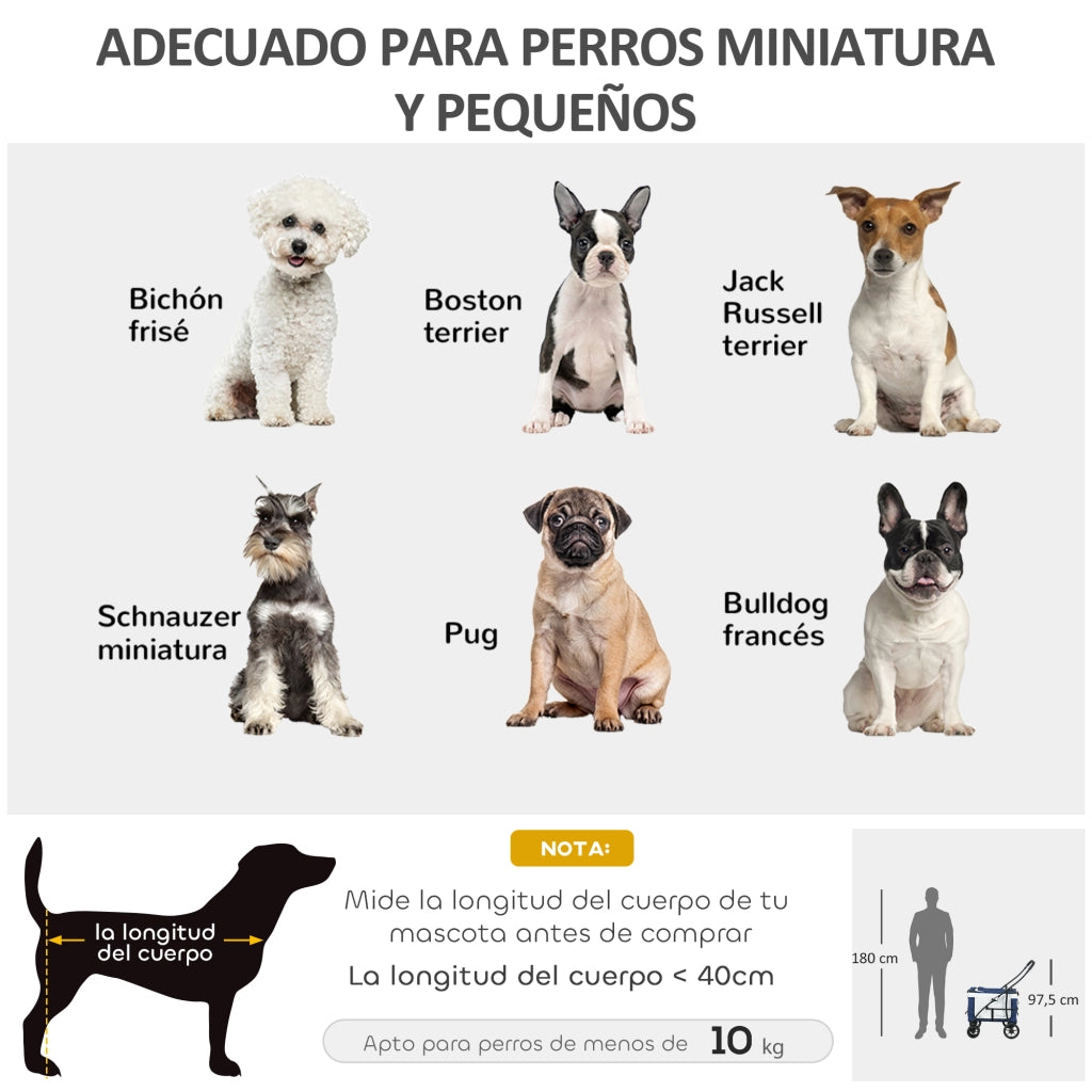 Passeggino per Cani Pieghevole con Rimorchio Rimovibile 4 Porte con Zip 2 Cinture di Sicurezza ¨C Xylo ¨C Blu