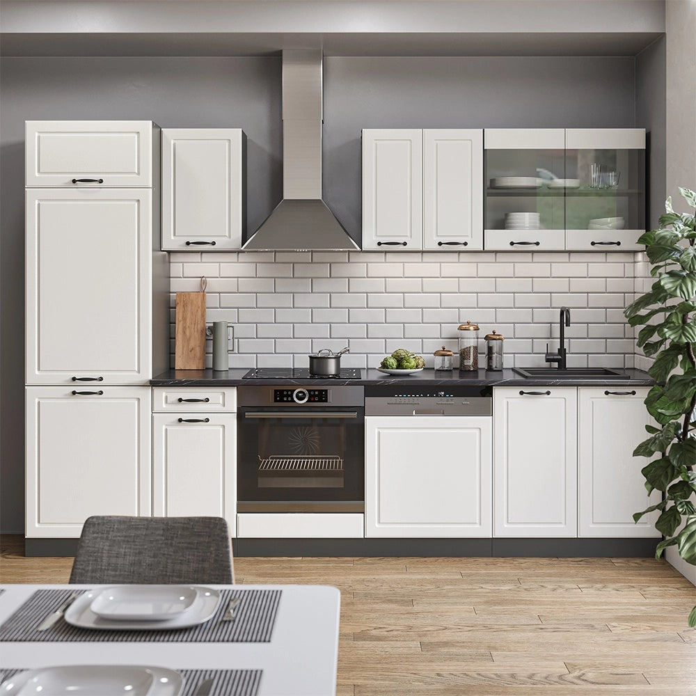 Cucina componibile R-Line Bianco rustico/Antracite 300 cm, PL Rovere Vicco