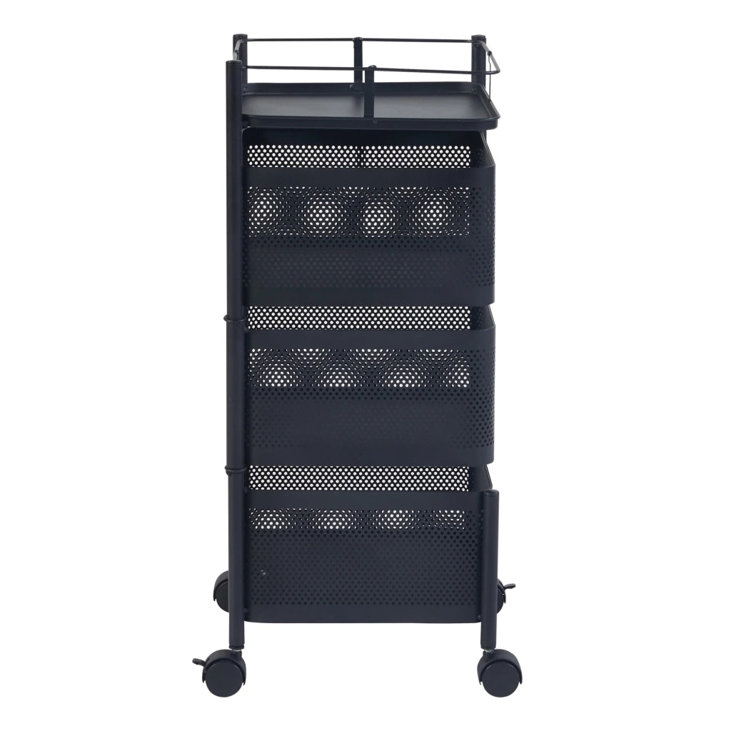 Carrello di servizio carrello da cucina/soggiorno mobile contenitore a 3 ripiani 65 x 27 x 27 cm acciaio nero 03_0009252