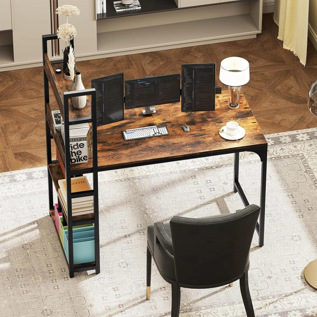 Scrivania per computer, scrivania per computer con stazione di ricarica integrata, ripiani a 3 livelli, postazione di lavoro per sala studio, casa, 120 x 65 x 130 cm