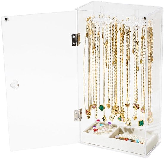 Organizzatore di gioielli con 24 ganci di rotazione - Flanella con slot per anelli - Supporto per orecchini - Design trasparente - Organizzatore di accessori