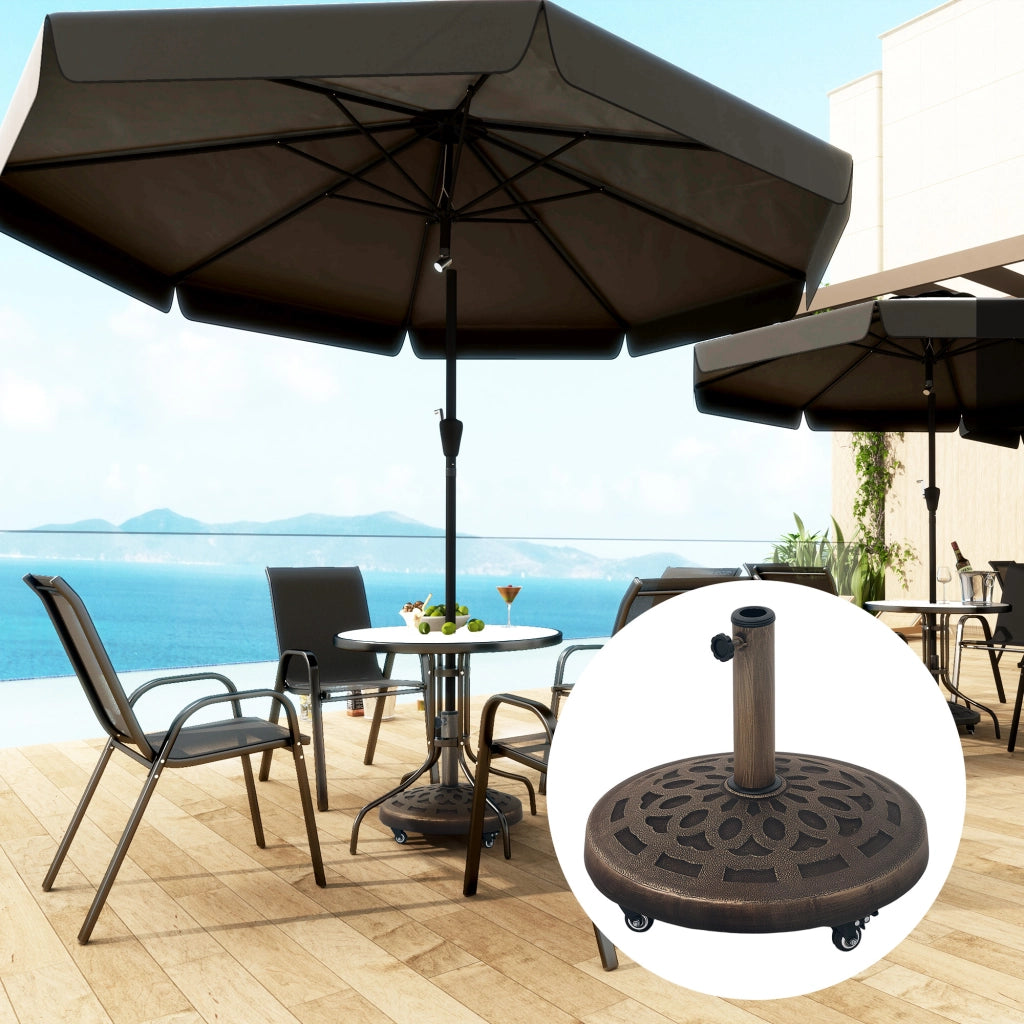 Base per Ombrellone da 21 kg Rotonda con Ruote e Freni in Resina Bronzo