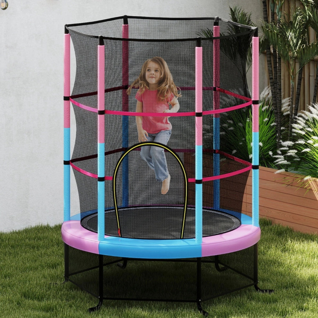 Tappeto elastico per bambini con rete di sicurezza, Tappeto elastico con struttura in acciaio resistente Rosa