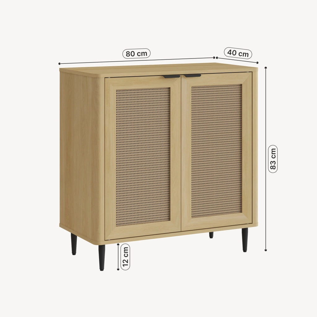 Credenza Bassa Lukhomso Ante con Inserto Intreccio 83x80x40 cm Effetto Rovere [en.casa]