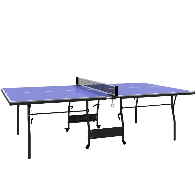 Tavolo da ping pong pieghevole con rete, 2 racchette e 3 palline, piano in MDF, blu