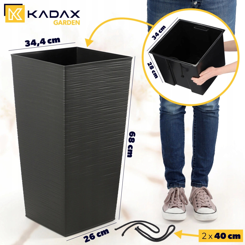 Vaso da fiori KADAX con inserto e coprivaso, alto, colore grafite, 34x68 cm.
