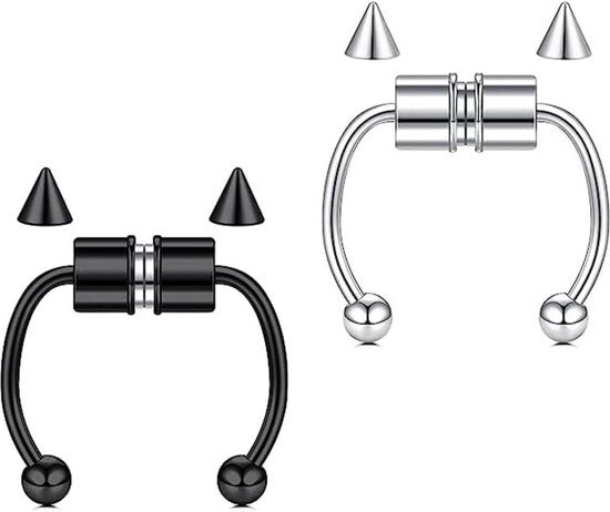 Set di sostituzione di anello per naso in acciaio inossidabile ricaricabile per uomo e donna, imitazione di piercing, 2 pezzi.