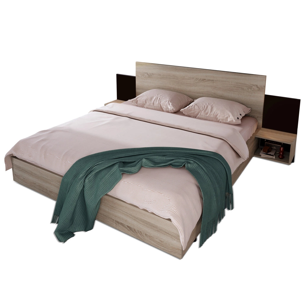 Letto con Cassetti 140×200 cm; Letto Matrimoniale con 4 Cassetti; USB e Tipo C; senza Materasso; Lino; Beige