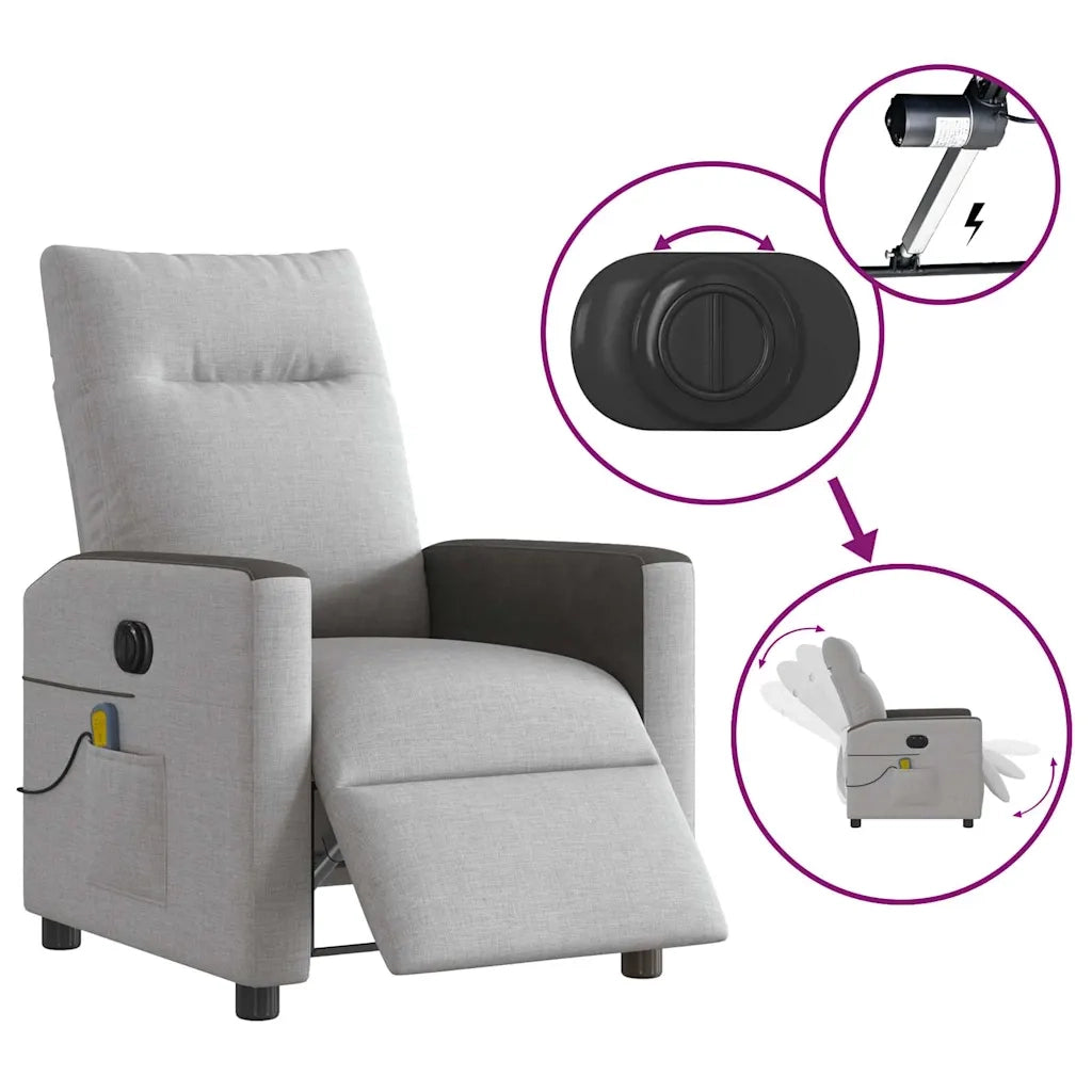 Divano Sedia-Poltrona Reclinabile Massaggio Elettrica Grigio Nuvola Tessuto 394125