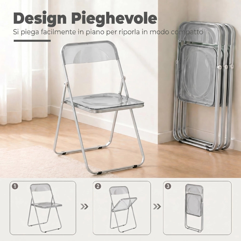 Set 4 Sedie Pieghevoli in Acrilico ¨C Zephmum ¨C Grigio Trasparenti