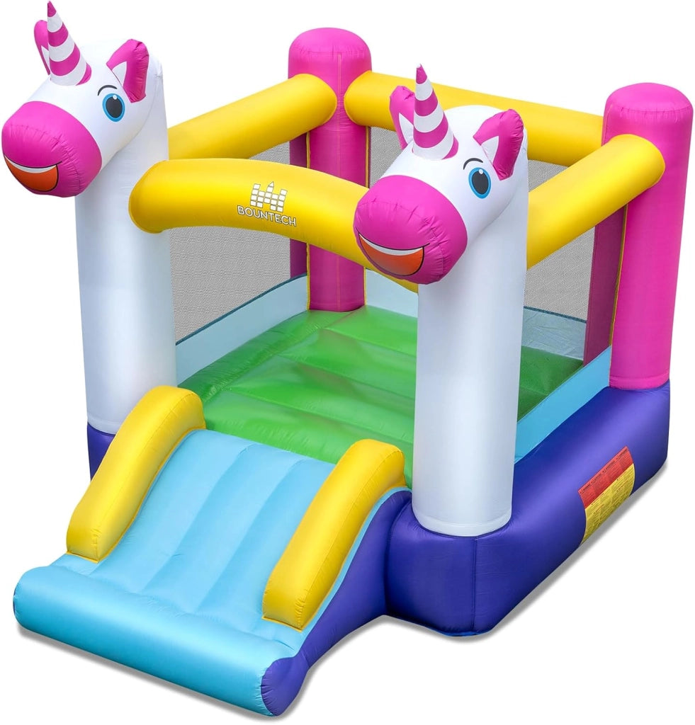 Castello Gonfiabile per Bambini, Casa Gonfiabile Unicorno per bambini con Scivolo e Area Salto, Parco Giochi Gonfiabile da 3-12 Anni, Adatto per Giardino, Esterno e Interno
