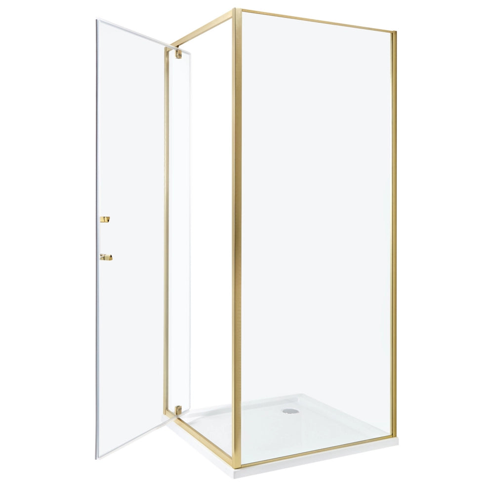 Box Doccia Vetro Temperato dorato Cornice Alluminio Anta Singola Quadrata 80 x 80 x 185 cm