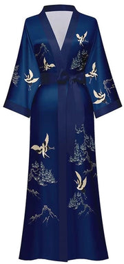 Kimono da donna a lunghezza regolare con fiori, abito da bagno morbido per ragazze da sposa (blu marino - foglia e cedro)