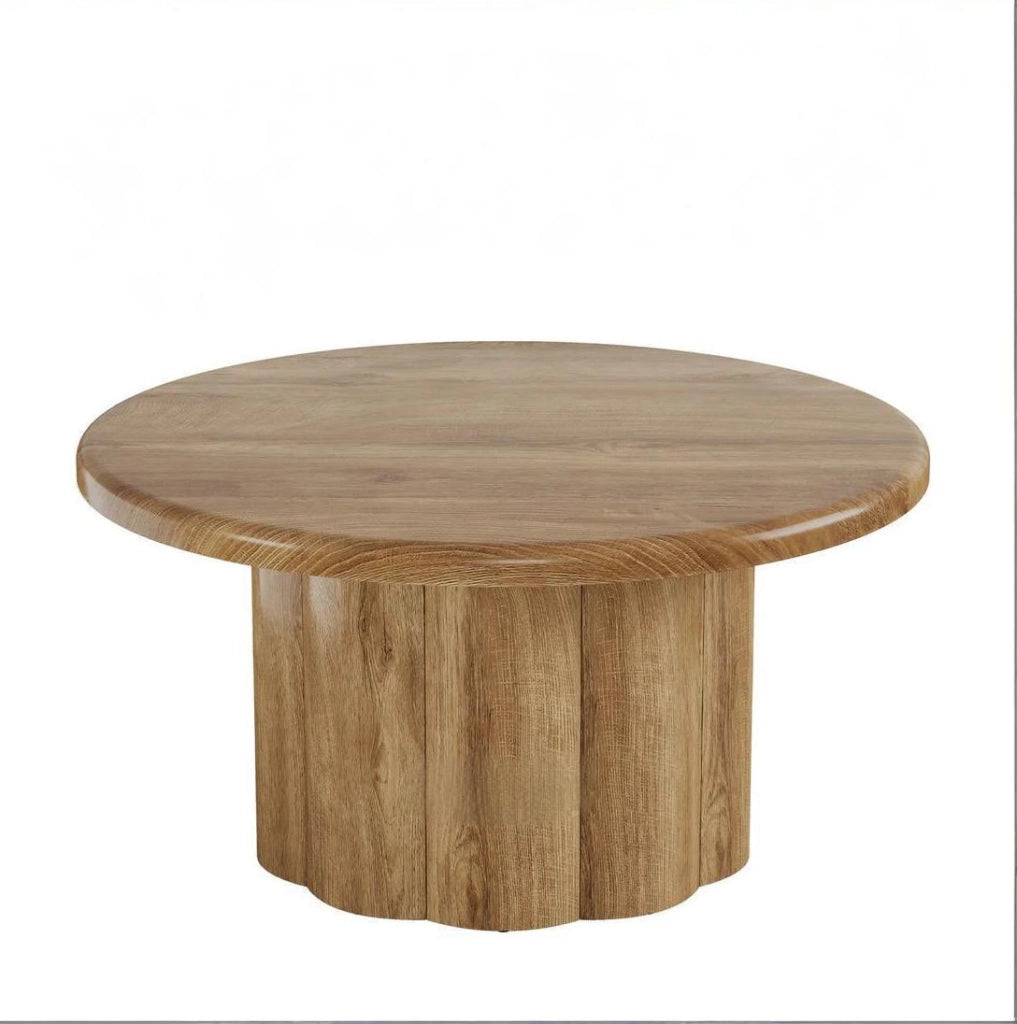 Tavolino da caffè rotondo ? 80 cm in MDF marrone con base scanalata
