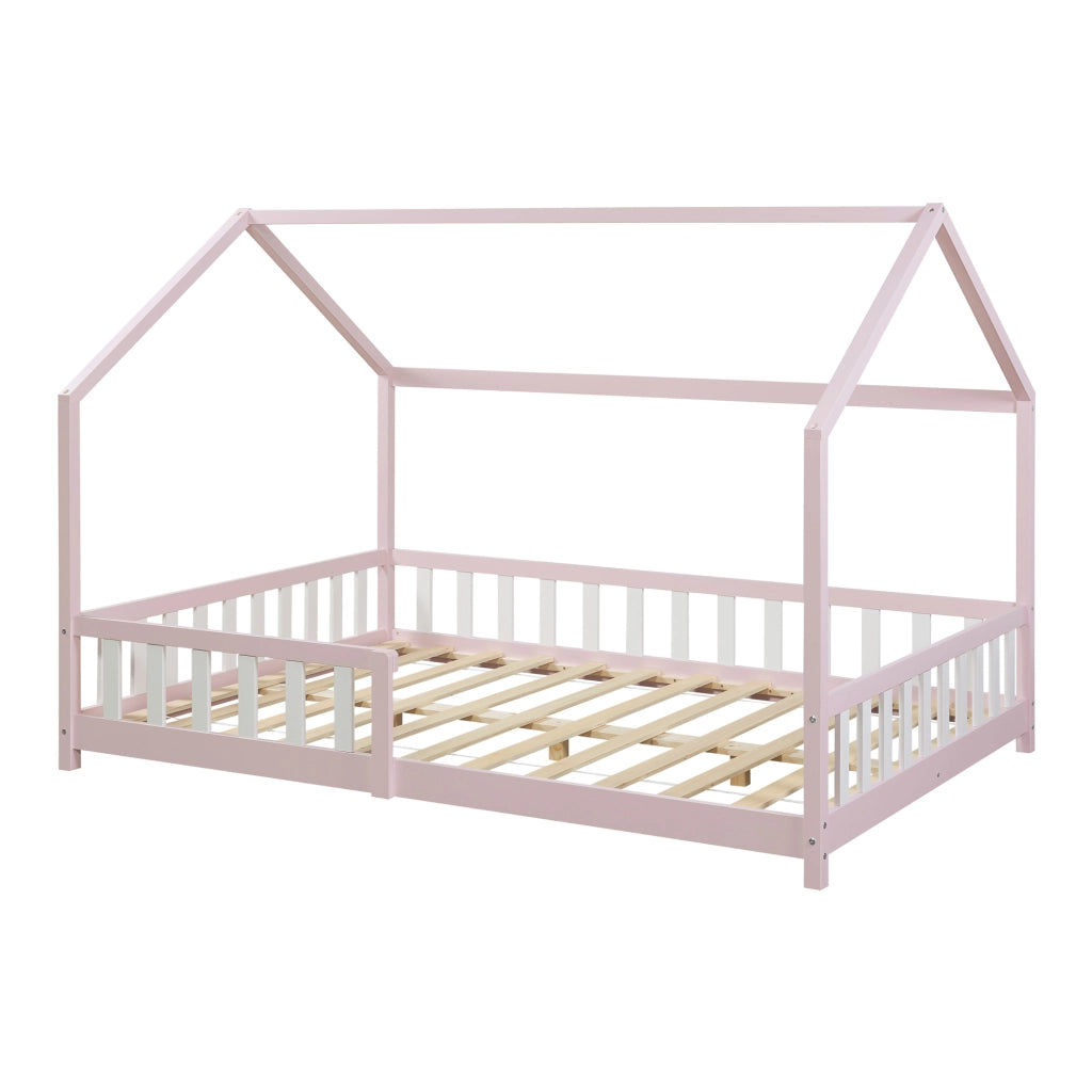 Letto Piazza e Mezza Hesel per Cameretta a Forma di Casetta 120 x 200 cm Rosa [en.casa]