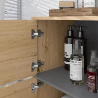 Mobiletto per il Bagno, Mobile di Archiviazione con Vani Aperti e Armadio, 80 x 35 x 70 cm, Legno Naturale