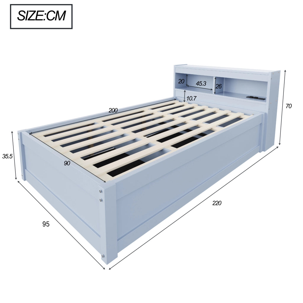 DESMIU Lit simple 90 × 200 cm con contenitore, LED regolabile e presa, senza materasso, in MDF, grigio