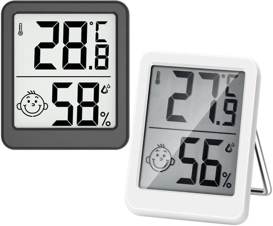 Due Mini Termometri LCD - Grande Dimensione - Termometro Idrometro Digitale LCD - Sensore di Temperatura e Umidità per Ambiente - Stazione Meteorologica - Bianco e Nero