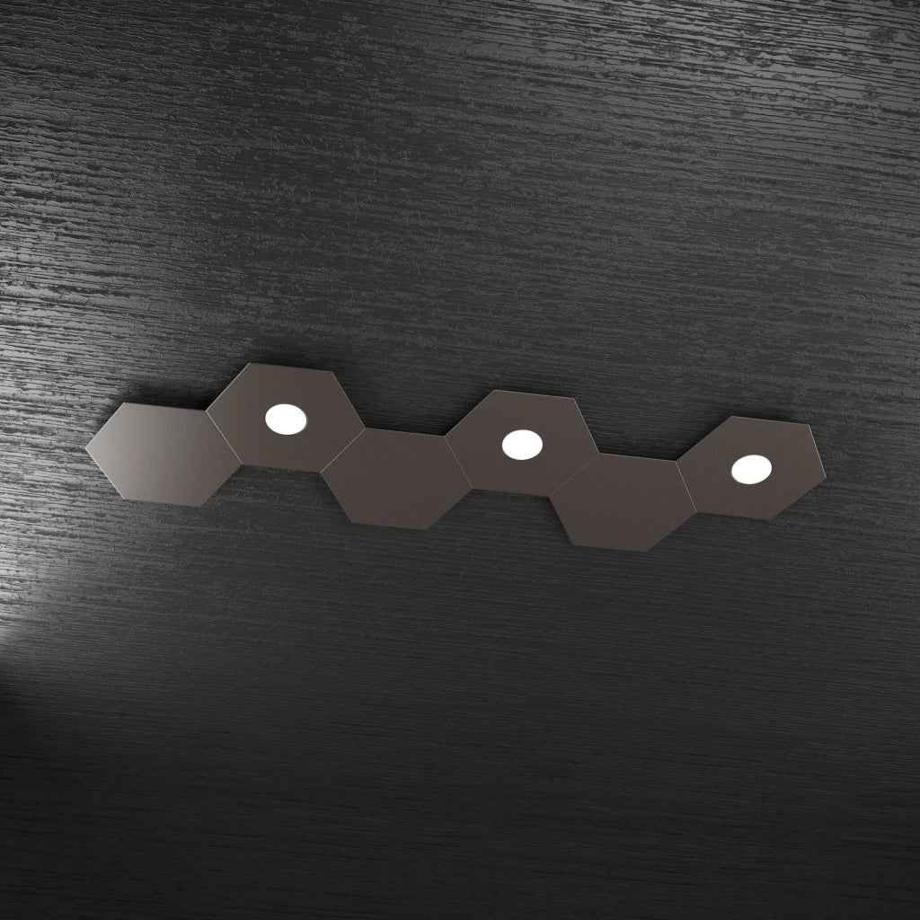 HEXAGON APPLIQUE-PLAFONIERA 3 LUCI + 3 DECORATIVO MARRONE 1142-3L3D-MA