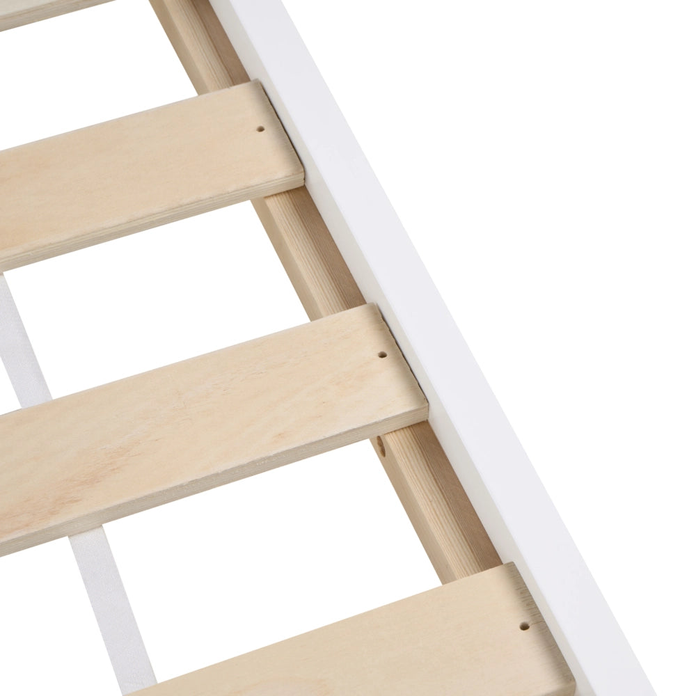 Letto a terra per bambini in legno di pino bianco 90 x 200 cm con rete a doghe per bambini piccoli