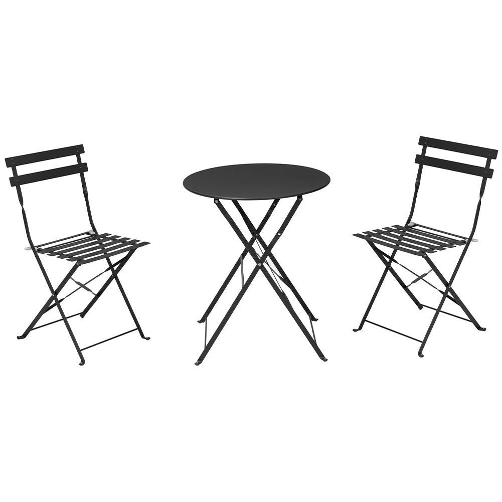 Set 3 Pezzi Giardino Tavolo 2 Sedie da Bistrot Pieghevole Modello Parigi Nero