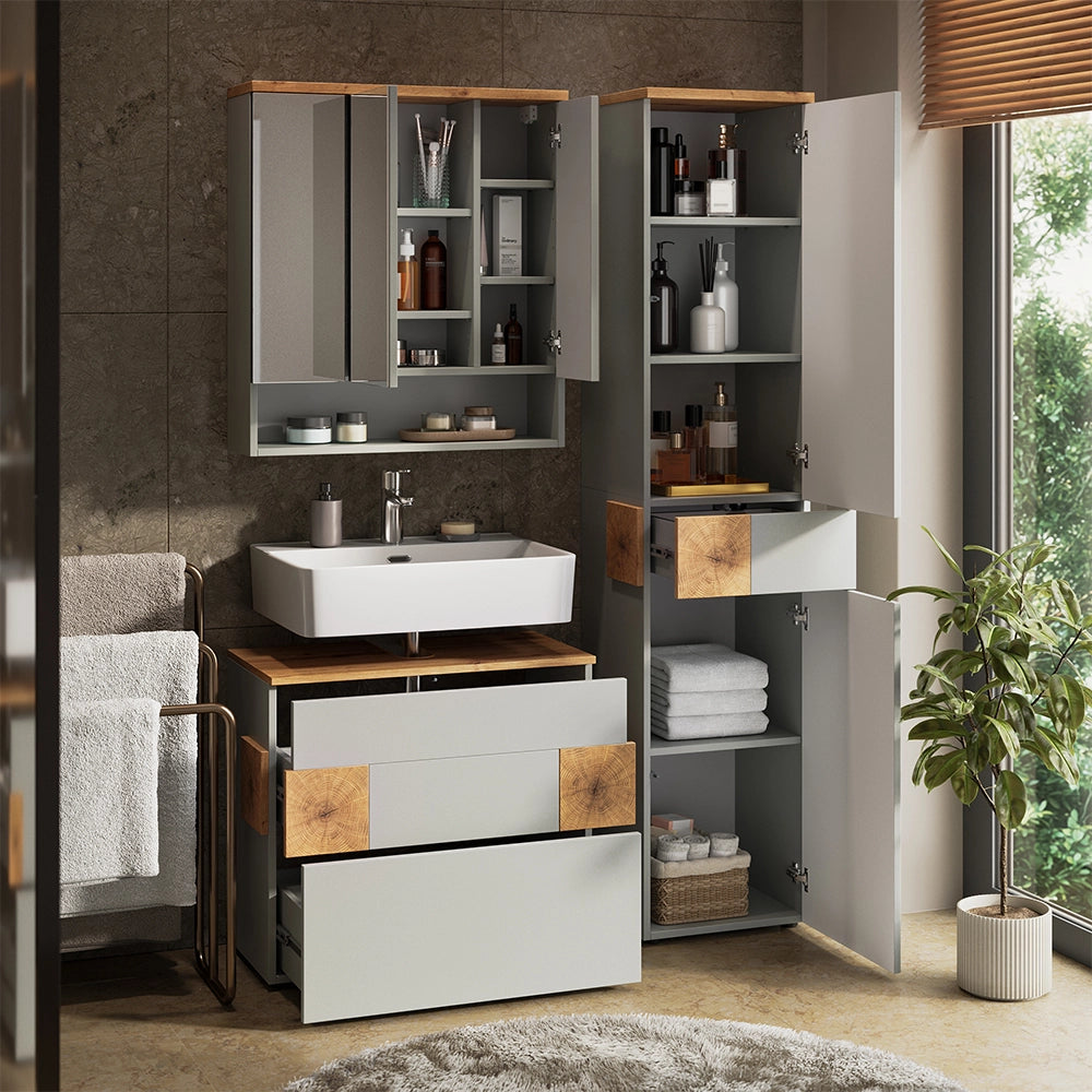 Vicco Set di mobili da bagno Grigio/Artisan 3 parti