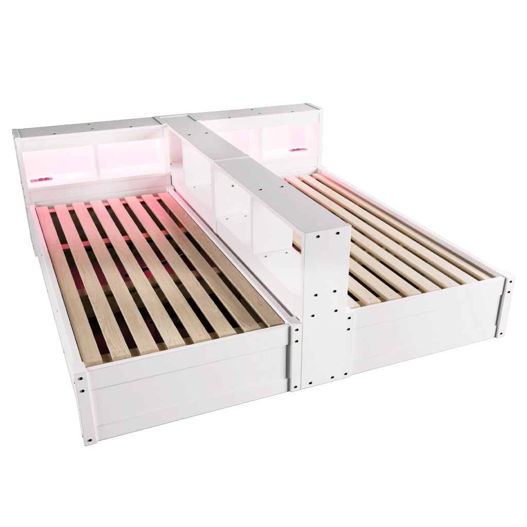 Letto multifunzione 90/180x200 cm con presa; LED e contenitore; bianco