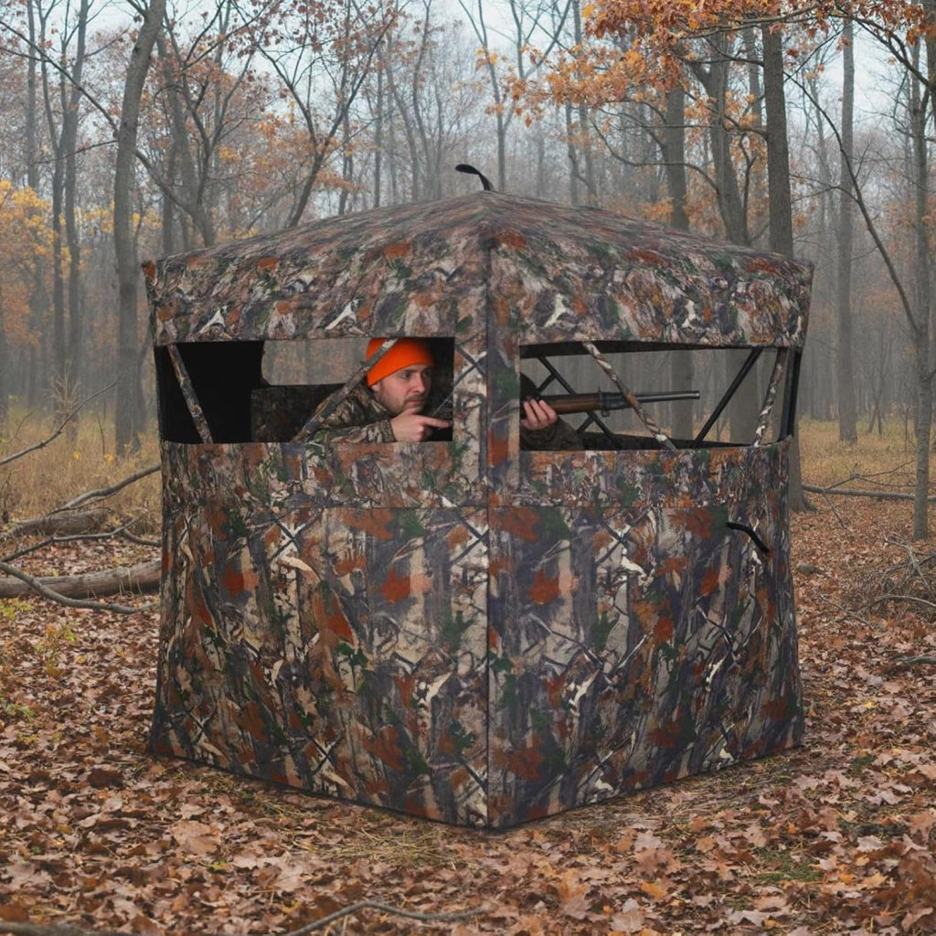 Tenda da Caccia Portatile per 4 Persone, Capanno Mimetico a Visione a 360° con Rete Trasparente e Borsa da Trasporto, Tenda Pop-up Camouflage per Caccia di Cervi e Tacchini, 147 x 147 x 170 cm