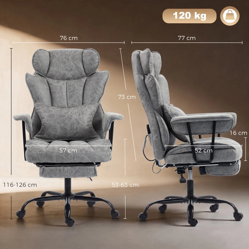 SEDIA UFFICIO Massaggio e Calore 76x77x116-126 cm Ecopelle Grigia con poggiapiedi