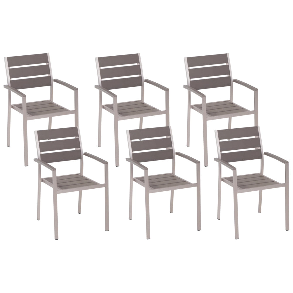 Set di 6 sedie da giardino da pranzo in plastica grigia con schienale a doghe in alluminio anodizzato set di sedie da esterno
