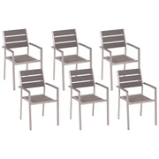 Set di 6 sedie da giardino da pranzo in plastica grigia con schienale a doghe in alluminio anodizzato set di sedie da esterno