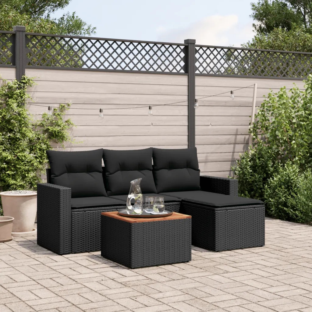 Set Divani da Giardino 5 pz | Set Salotto da Giardino con Cuscini in Polyrattan Nero