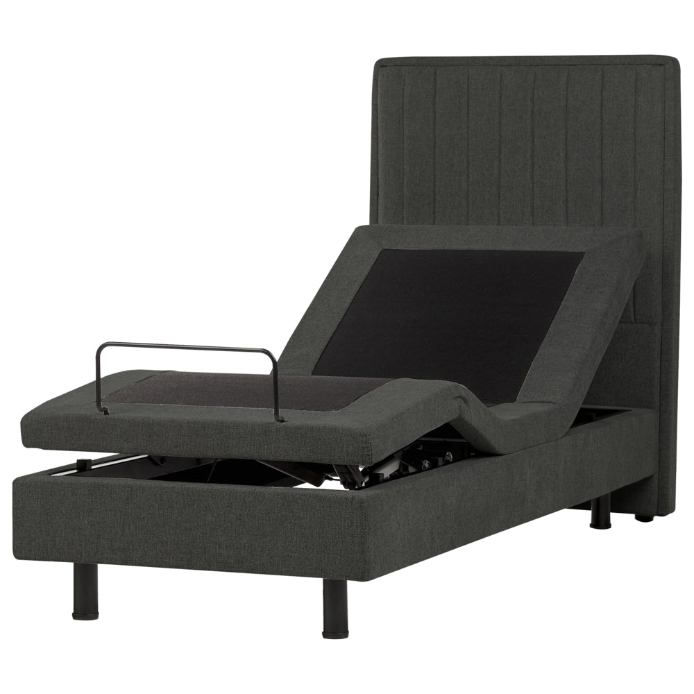 Letto singolo tessuto grigio scuro regolabile elettronicamente con telecomando con testiera 80x200 cm stile moderno
